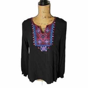 Like New! Anthropologie Everly Embroidered Black Tunic